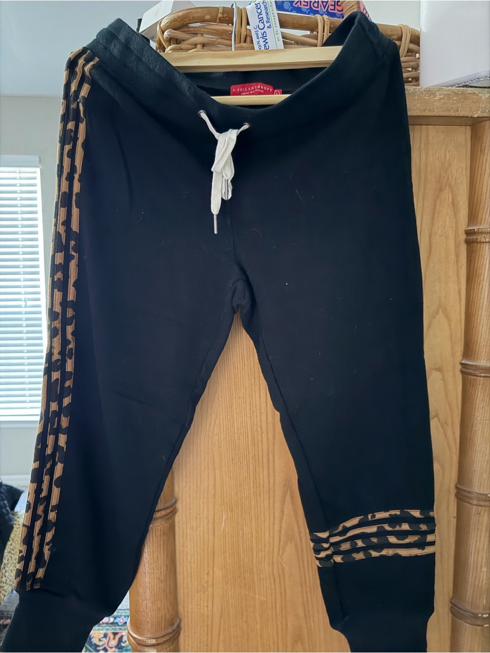 n:PHILANTHROPY Black Joggers with Brown Leopard Stripe